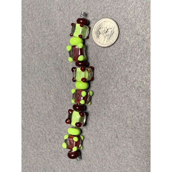 Handmade Lampwork Green & Brown Glass Beads - Picture 6 of 6